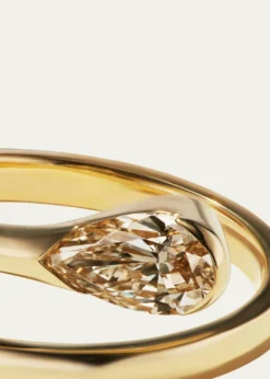 Aaryah18K Yellow Gold Natural Fancy Light Brown Pear Diamond Nyoka Ring, Size 6