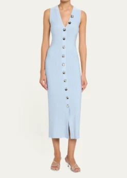 Adam LippesEliza Sleeveless Button-Front Rib Midi Dress