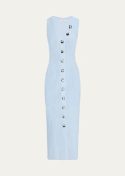 Adam LippesEliza Sleeveless Button-Front Rib Midi Dress