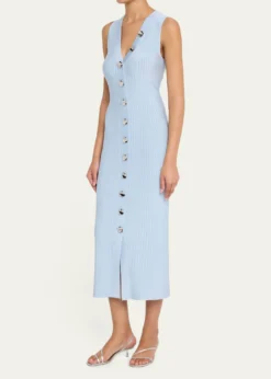 Adam LippesEliza Sleeveless Button-Front Rib Midi Dress