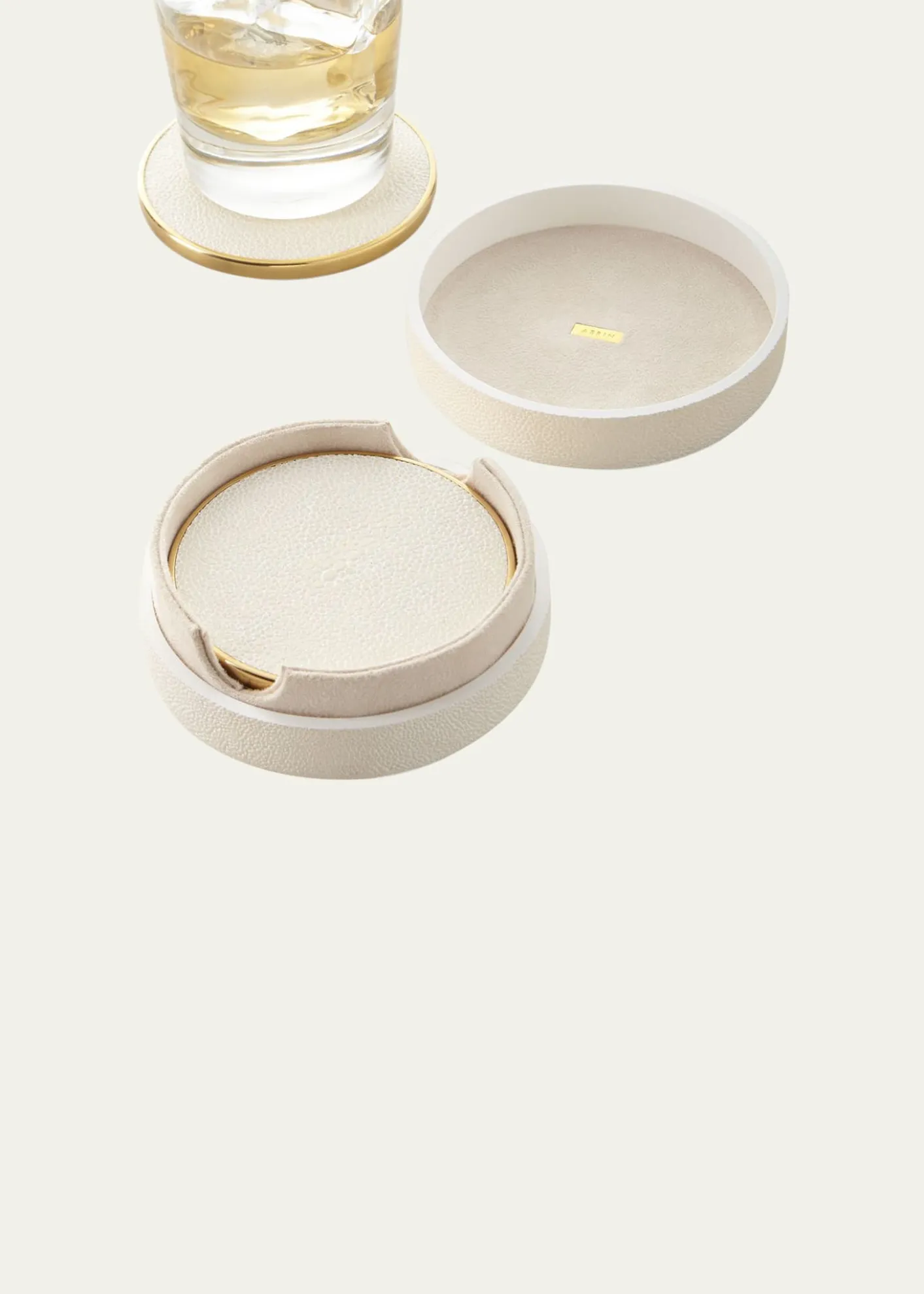 AERINFaux Shagreen Coasters - Cream, Set of 4
