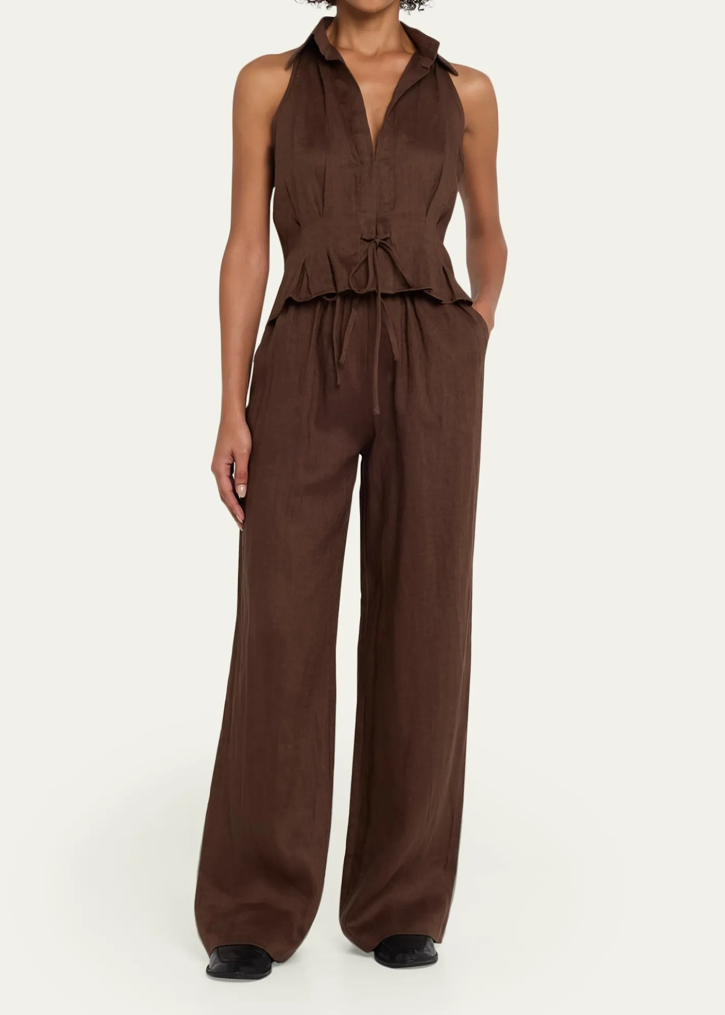 AEXAESleeveless Linen Drawstring Top
