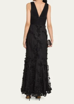 Aidan MattoxEmbroidered Floral Applique Gown