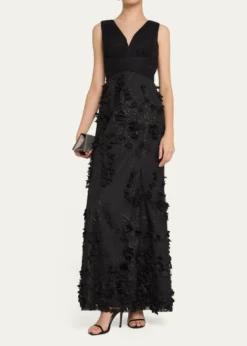 Aidan MattoxEmbroidered Floral Applique Gown