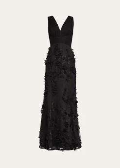 Aidan MattoxEmbroidered Floral Applique Gown