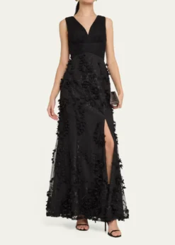 Aidan MattoxEmbroidered Floral Applique Gown