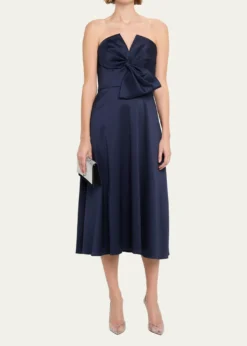 Aidan MattoxStrapless Bow-Front Stretch Mikado Midi Dress