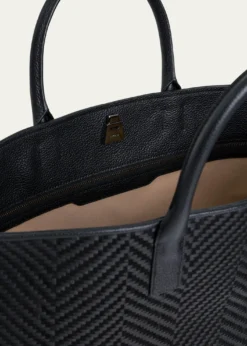 AkrisAi Medium Chevron Leather Tote Bag