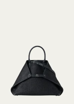 AkrisAi Medium Chevron Leather Tote Bag