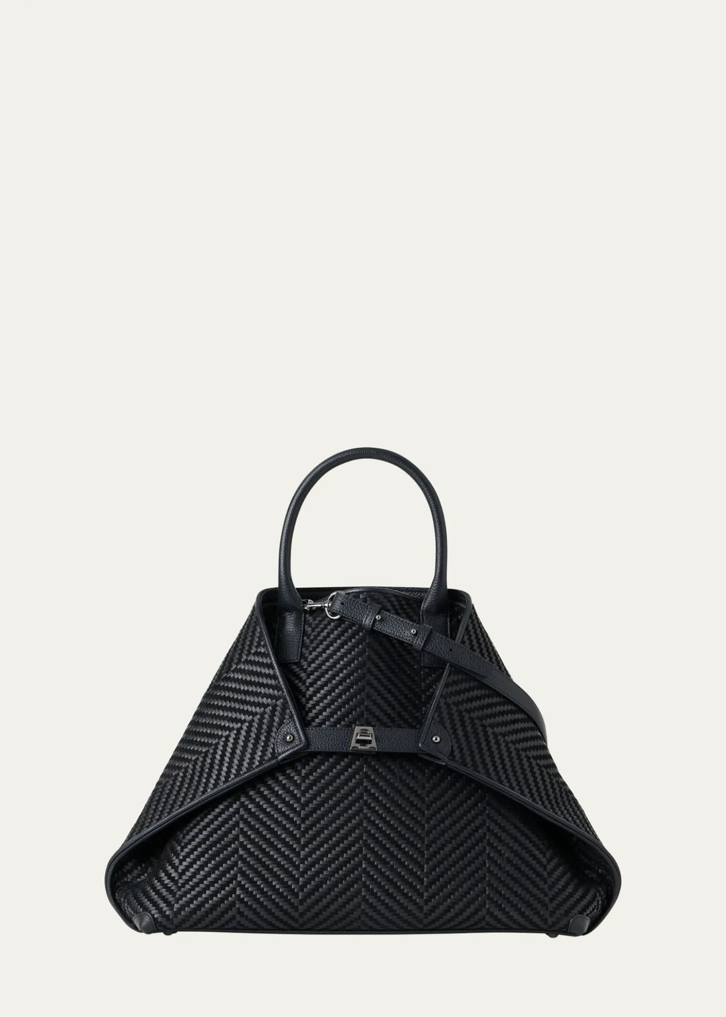 AkrisAi Medium Chevron Leather Tote Bag
