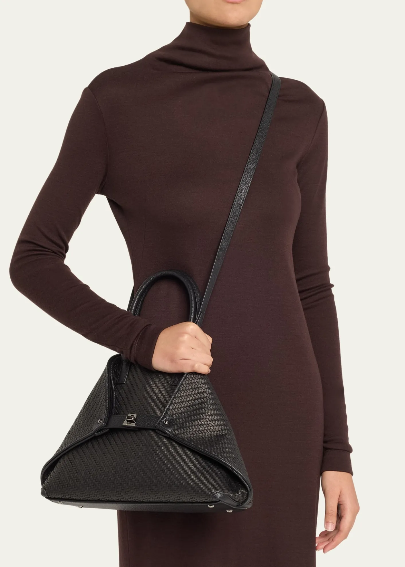AkrisAi Small Plaid Braided Top-Handle Bag