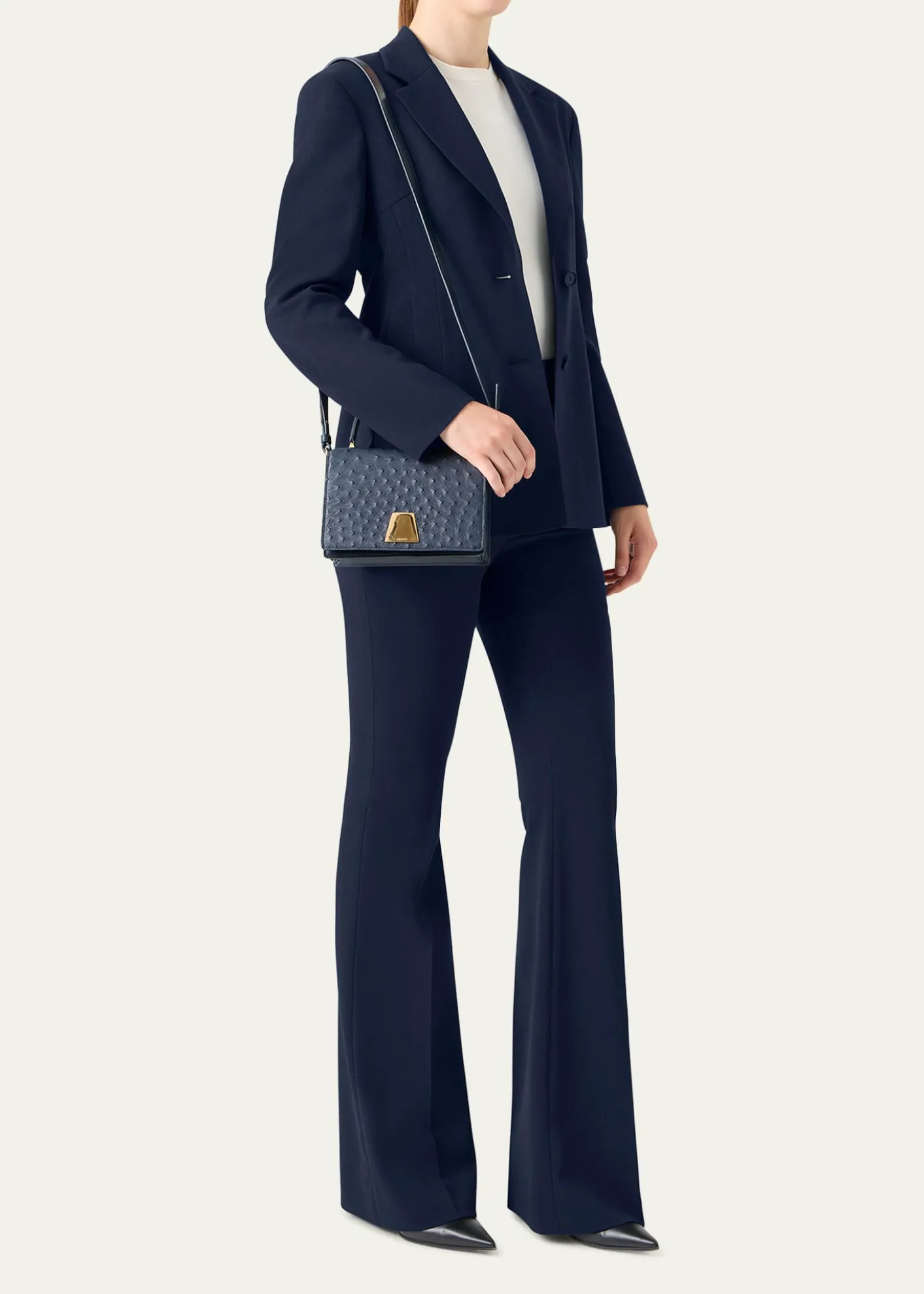 AkrisAlice Small Ostrich Leather Top-Handle Bag