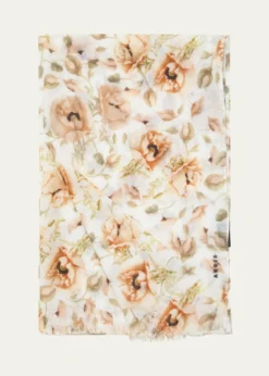 AkrisAnemone Print Fringe Cashmere Scarf