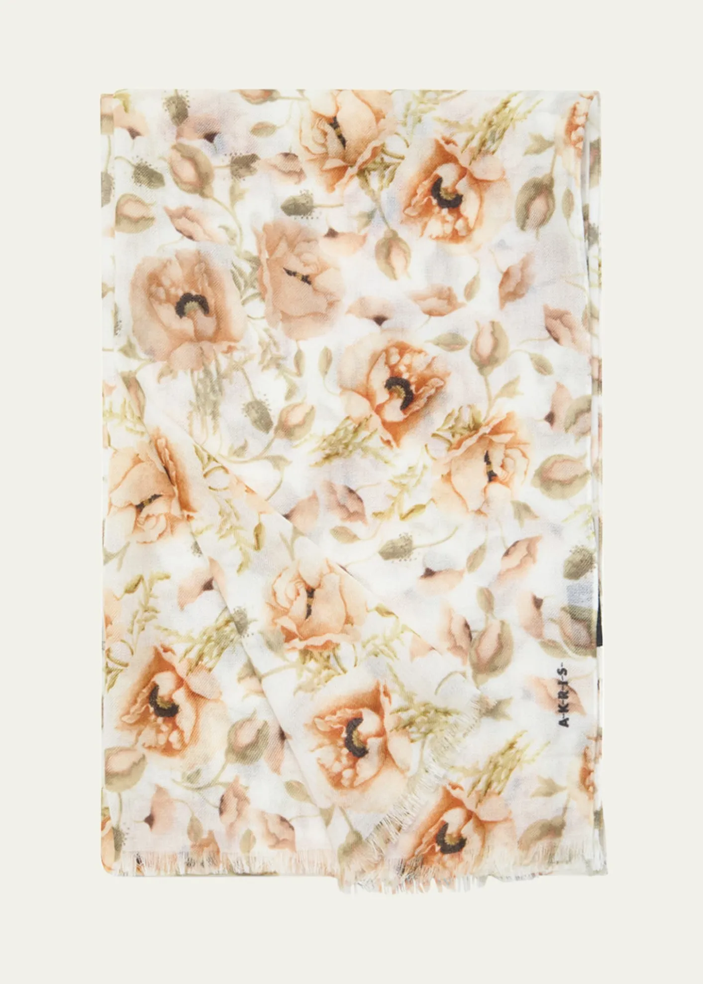 AkrisAnemone Print Fringe Cashmere Scarf