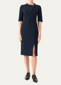 AkrisAsymmetric Slit Short-Sleeve Midi Dress