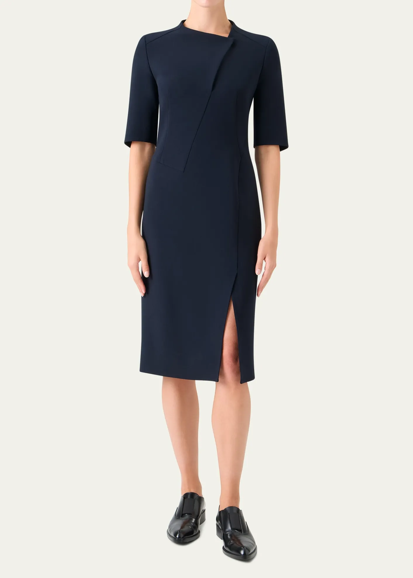AkrisAsymmetric Slit Short-Sleeve Midi Dress