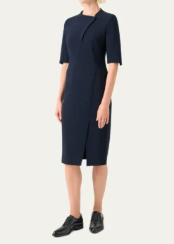 AkrisAsymmetric Slit Short-Sleeve Midi Dress