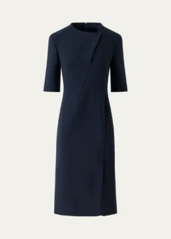 AkrisAsymmetric Slit Short-Sleeve Midi Dress