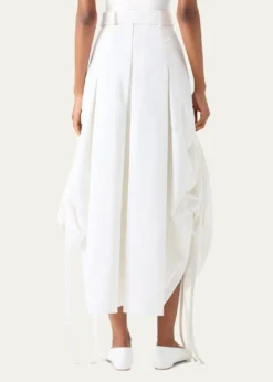 AkrisBelted Side-Gathered Midi Skirt