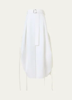 AkrisBelted Side-Gathered Midi Skirt