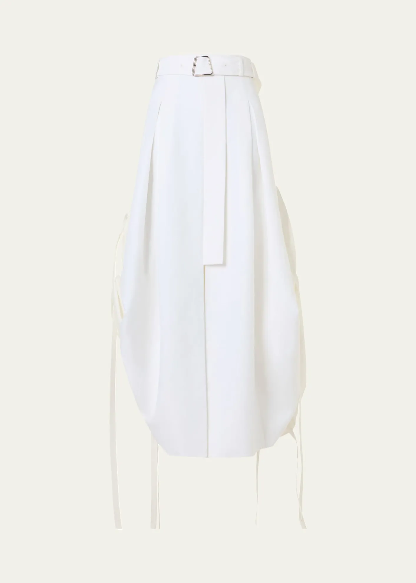 AkrisBelted Side-Gathered Midi Skirt