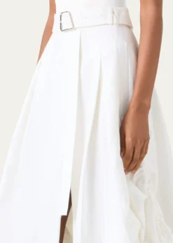 AkrisBelted Side-Gathered Midi Skirt