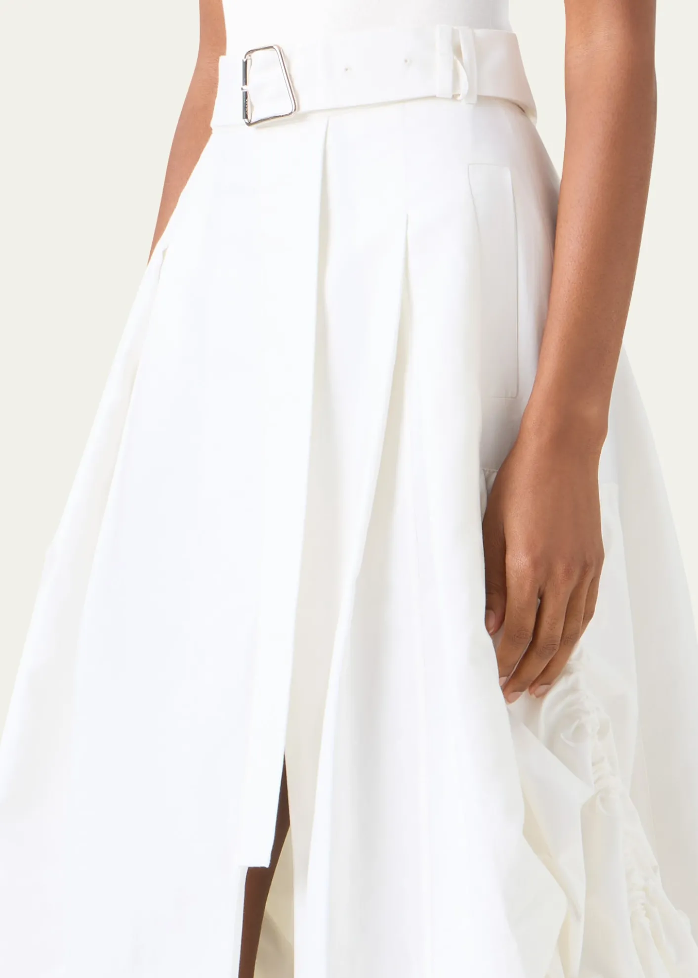 AkrisBelted Side-Gathered Midi Skirt