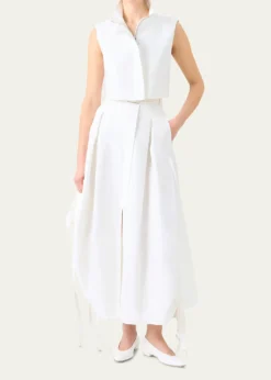 AkrisBelted Side-Gathered Midi Skirt