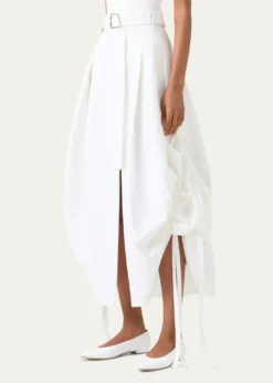 AkrisBelted Side-Gathered Midi Skirt