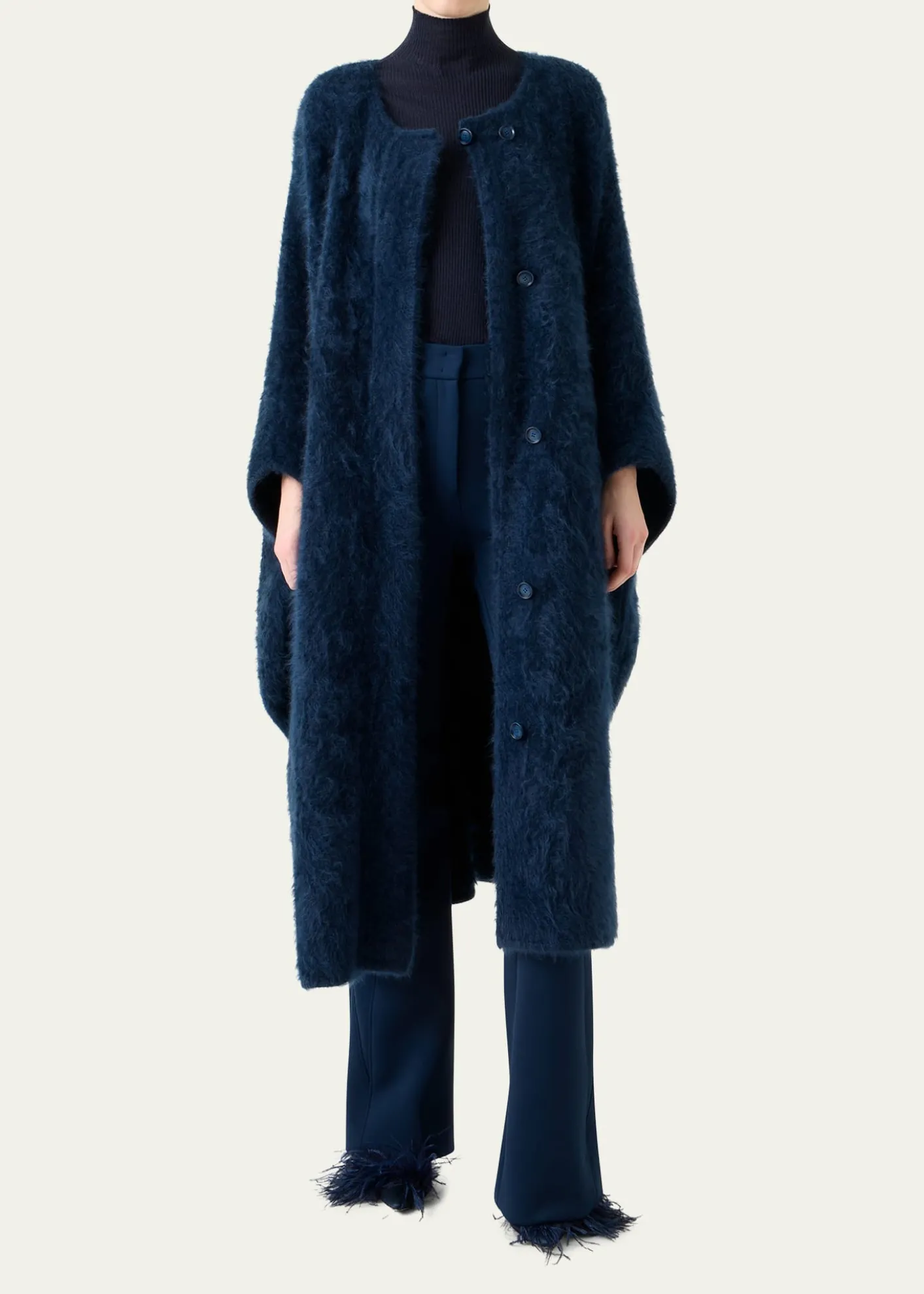 AkrisBrushed Cashmere Hooded Long Cape Coat