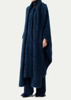 AkrisBrushed Cashmere Hooded Long Cape Coat