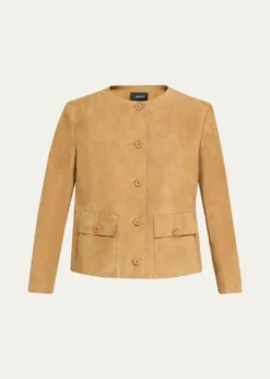 AkrisCollarless Suede Single-Breasted Jacket