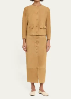 AkrisCollarless Suede Single-Breasted Jacket