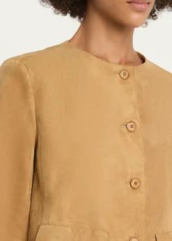 AkrisCollarless Suede Single-Breasted Jacket