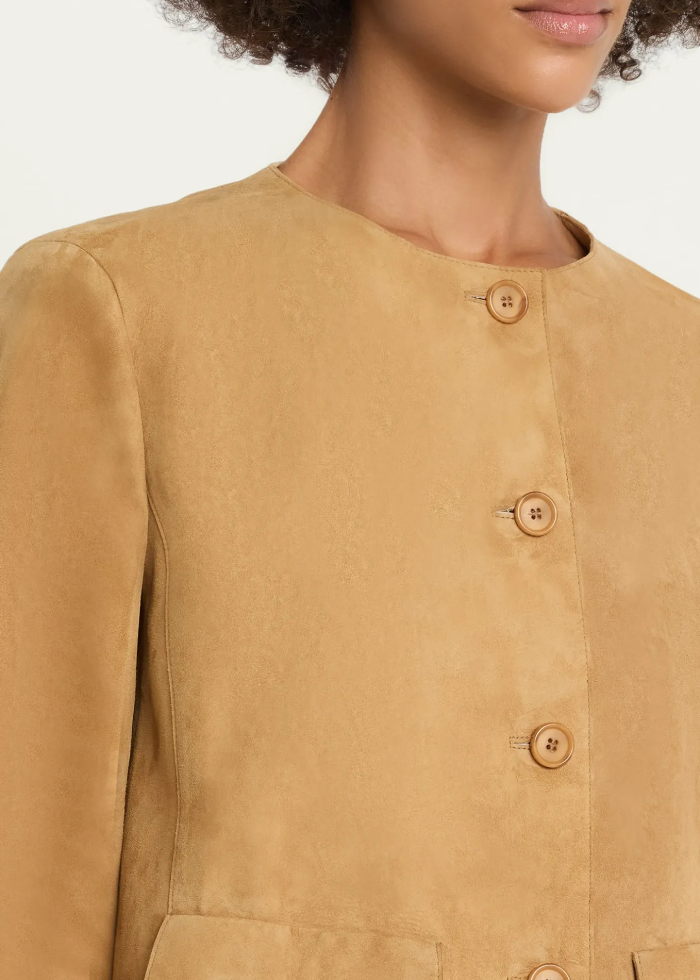 AkrisCollarless Suede Single-Breasted Jacket