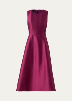 AkrisDupion Sleeveless Silk Shantung Midi Dress