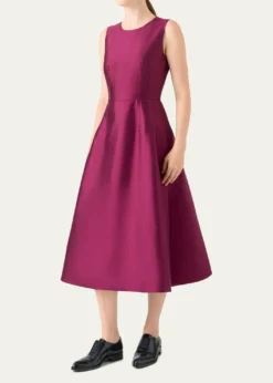 AkrisDupion Sleeveless Silk Shantung Midi Dress