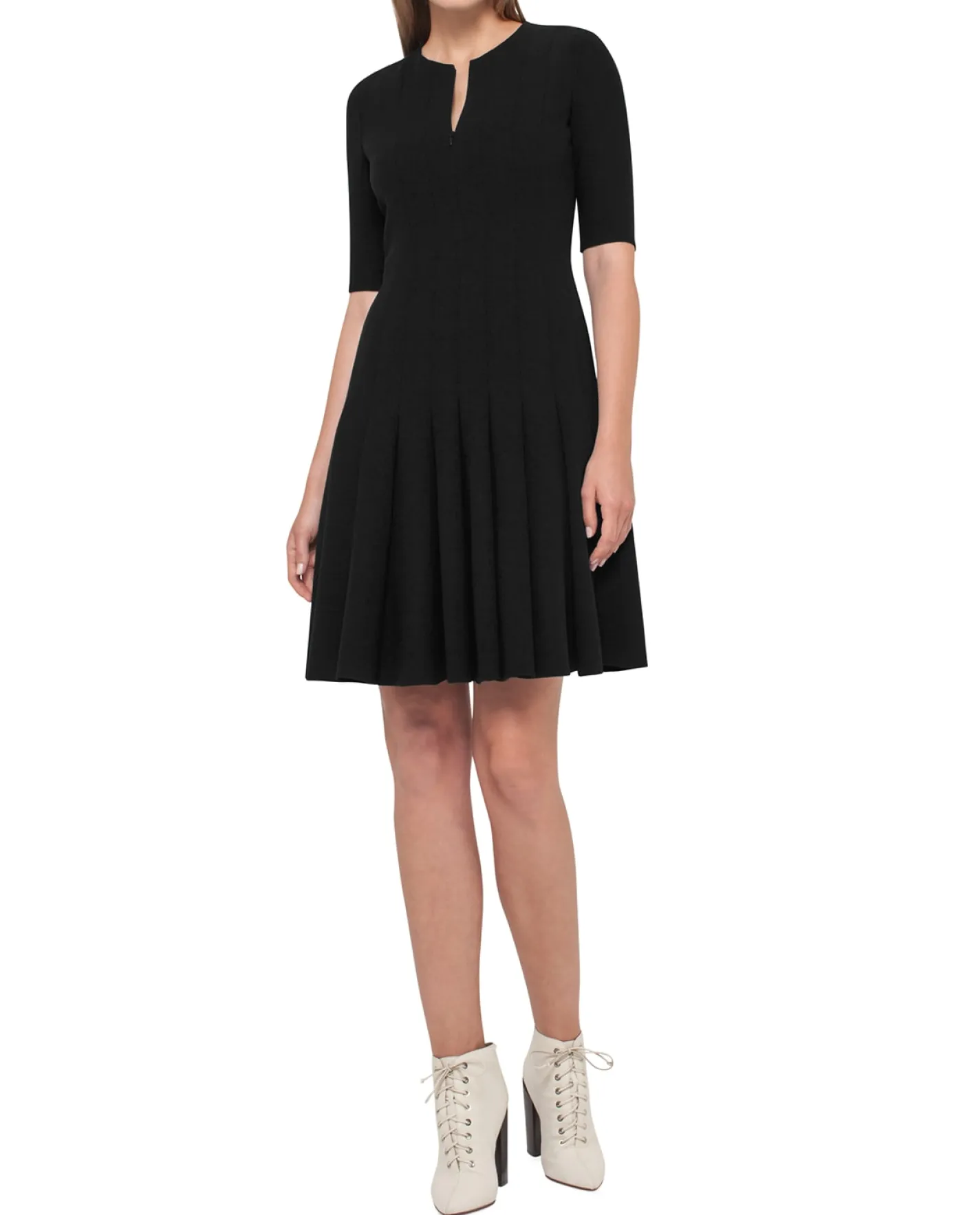 AkrisElbow-Sleeve Zip-Front Dress
