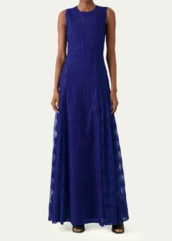 AkrisHigh Plains Embroidered Tulle Sleeveless Gown