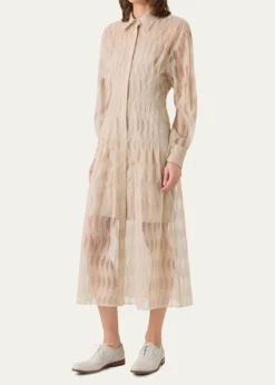 AkrisHigh Plains Embroidered Tulle Midi Shirtdress