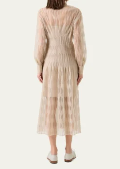 AkrisHigh Plains Embroidered Tulle Midi Shirtdress