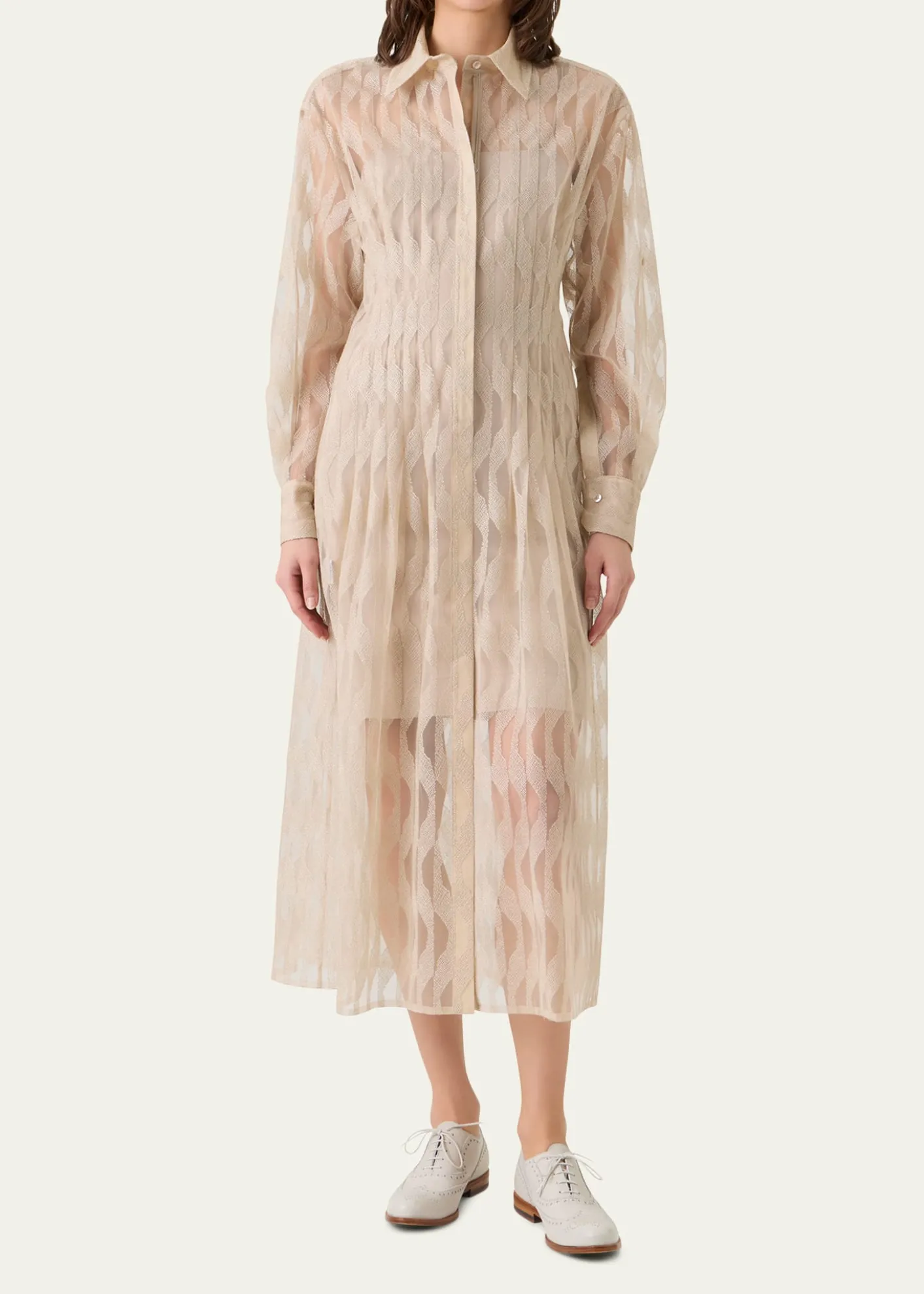 AkrisHigh Plains Embroidered Tulle Midi Shirtdress