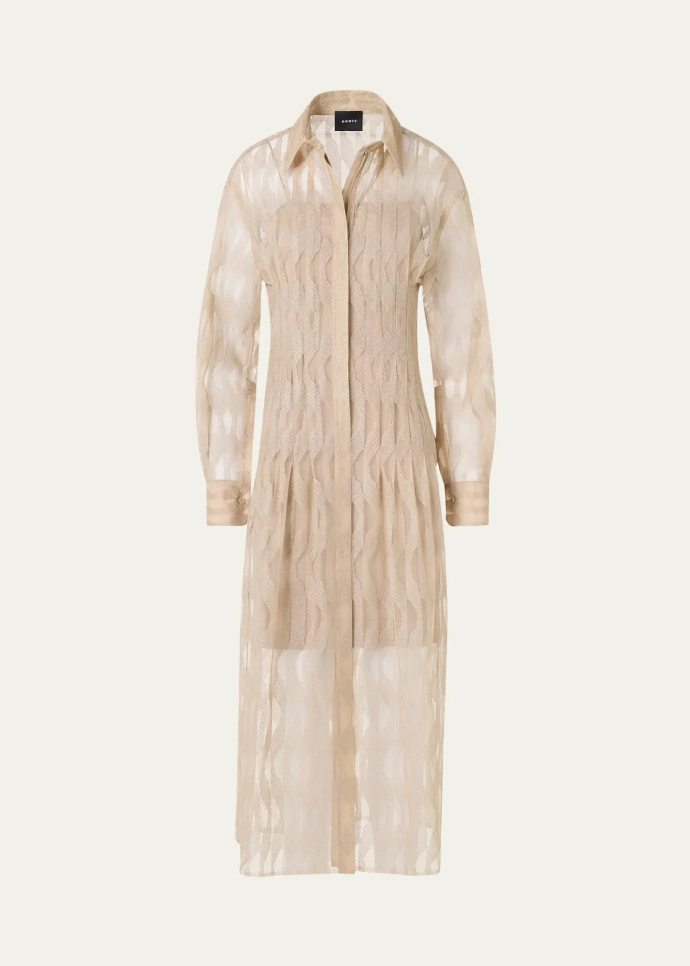 AkrisHigh Plains Embroidered Tulle Midi Shirtdress