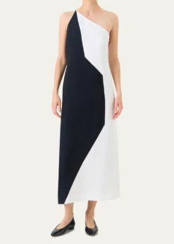 AkrisHigh Plains Patchwork Crepe One-Shoulder Midi Dress