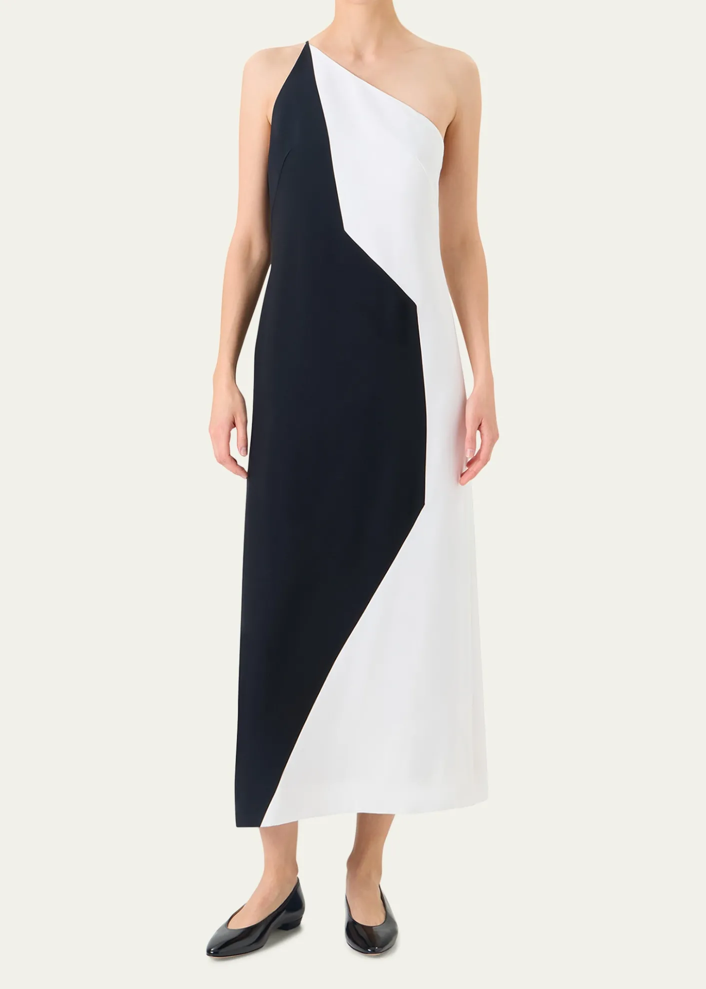 AkrisHigh Plains Patchwork Crepe One-Shoulder Midi Dress