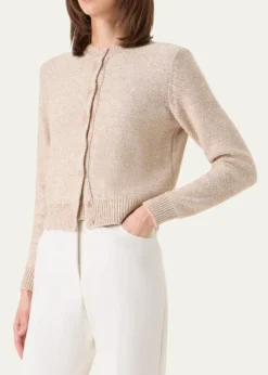 AkrisLinen-Cotton Micro Sequin Knit Cardigan Sweater