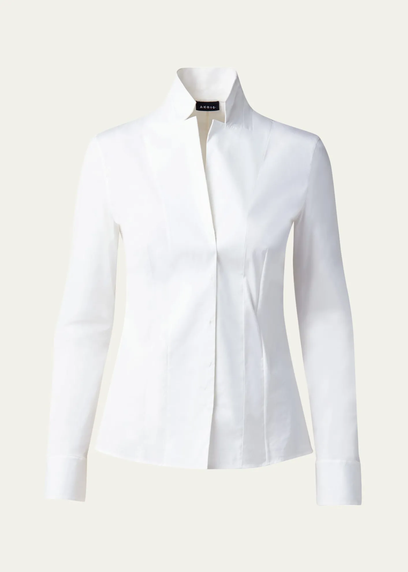 AkrisLong-Sleeve Notched-Collar Poplin Blouse