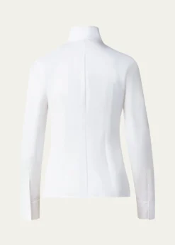 AkrisLong-Sleeve Notched-Collar Poplin Blouse