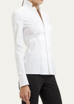 AkrisLong-Sleeve Notched-Collar Poplin Blouse