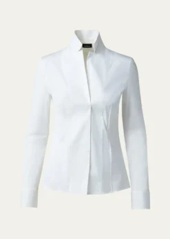 AkrisLong-Sleeve Notched-Collar Poplin Blouse